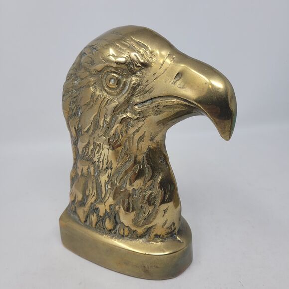 Eagle Head PAIR VTG Bookend or Brass Door Stopper Heavy "MadMen" 1950's Federal - Picture 6 of 13